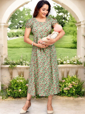 RITIJYA Women Printed A-line Kurta(Green)