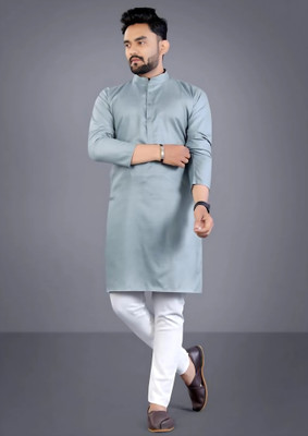 KRISHASALES Men Solid Straight Kurta(Grey)