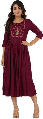 kumbhaj Women Embroidered Anarkali Kurta(Maroon)