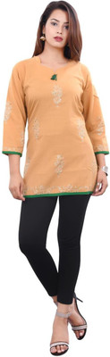 VEDANA Women Block Print Straight Kurta(Beige)