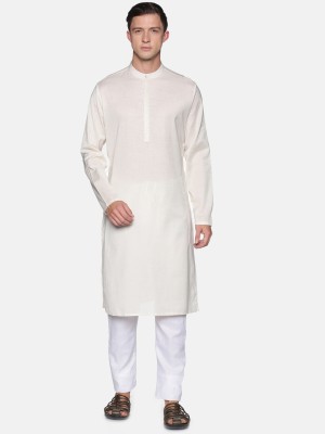 saffron threads Men Solid Straight Kurta(White)