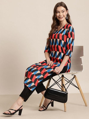 HERE&NOW Women Geometric Print A-line Kurta(Multicolor)