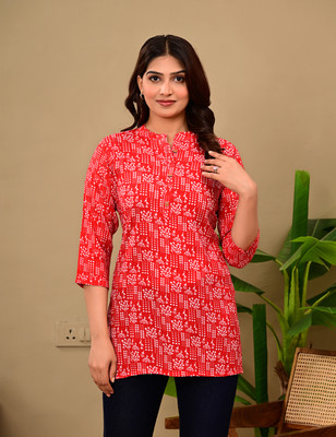 MEWEAR Women Printed A-line Kurta(Red)