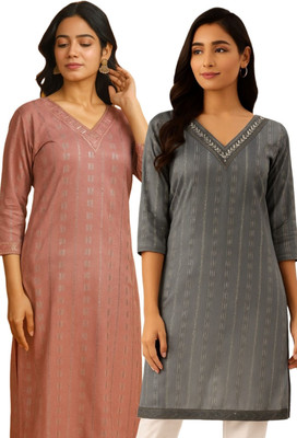 Badry Fashion Women Self Design A-line Kurta(Pink, Light Green)