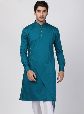 VASTRAMAY Men Solid Asymmetric Kurta(Blue)