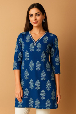 Kamlesh kushwaha Women Printed Straight Kurta(Blue)