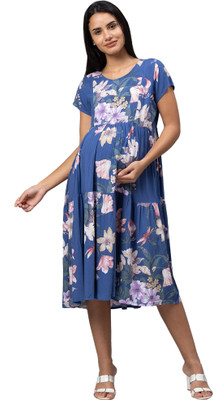 AV2 Women Printed A-line Kurta(Dark Blue)