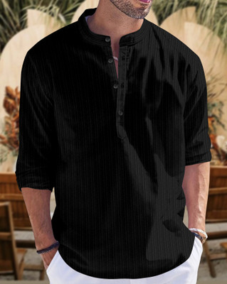 SPOQUE Men Self Design Straight Kurta(Black)