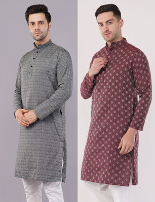 Sypher Boutique Men Self Design Straight Kurta(Grey, Maroon)