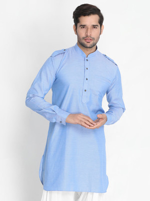 VM Men Self Design Pathani Kurta(Blue)