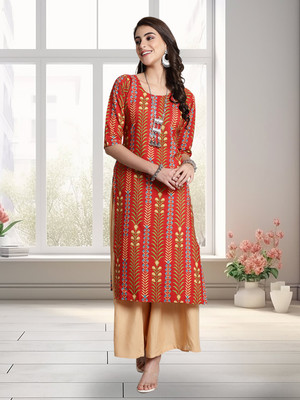 EthnicBasket Women Printed A-line Kurta(Red)