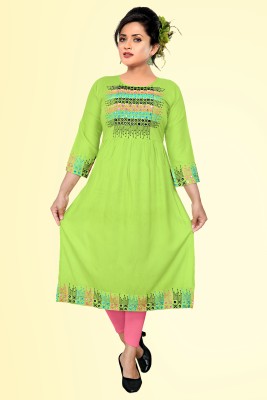 Haya Women Embroidered Straight Kurta(Light Green)