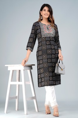 Nuki Women Embroidered Straight Kurta(Black)