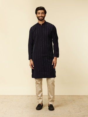 MANYAVAR Men Embroidered Straight Kurta(Blue)