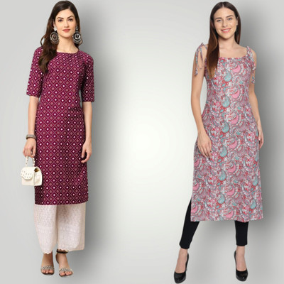 KALLAXI Women Self Design Straight Kurta(Multicolor)