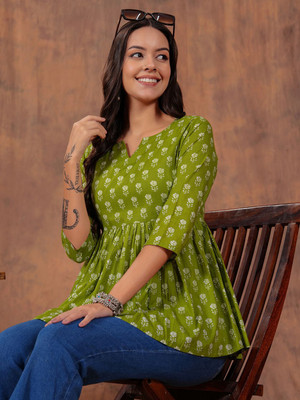 anjushree Casual Floral Print Women Green Top