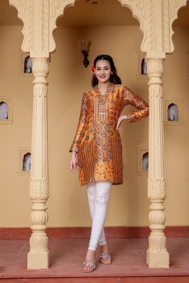 RAISHREE Women Printed Straight Kurta(Yellow)
