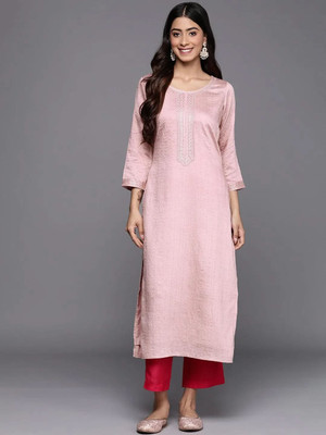 RARE THREAD Women Embroidered A-line Kurta(Pink)