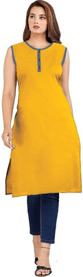 Good Straders Women Solid A-line Kurta(Yellow)