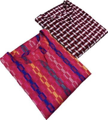 TABROONN Women Self Design Straight Kurta(Pink, Maroon)