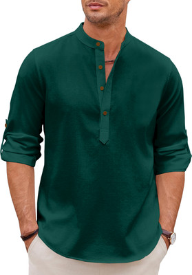Fifth U Men Solid, Self Design Straight Kurta(Dark Green)