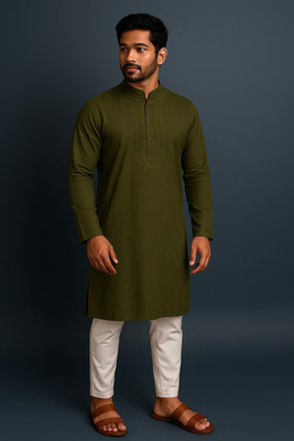 JAI BHAWANI ENTERPRISES Men Embroidered Straight Kurta(Green)