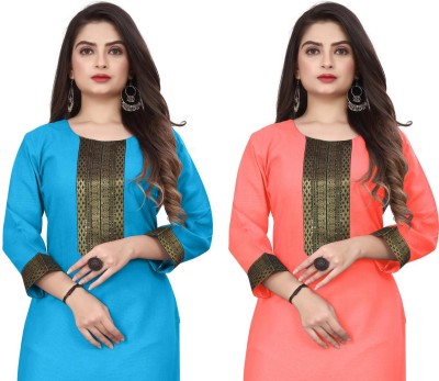 HF HOLYDAY FASHION Women Woven Design Straight Kurta(Light Blue, Orange)