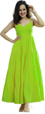 Demirner Women Maxi Green Full Length Dress