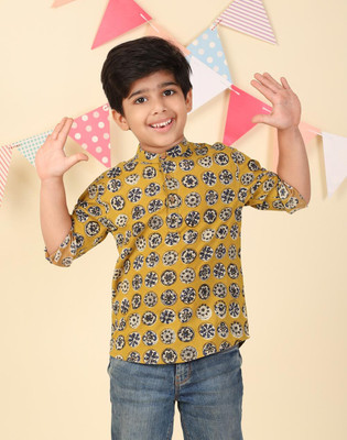 Fabindia Boys Printed Straight Kurta(Yellow)