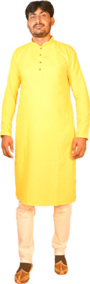 amrgarments Men Solid Straight Kurta(Yellow)