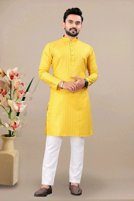 SHIVGARMENT Men Solid Straight Kurta(Yellow)