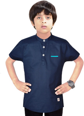 MADE IN THE SHADE Boys Solid Straight Kurta(Dark Blue)