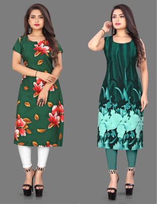 Hiral Creation Women Floral Print Straight Kurta(Green)