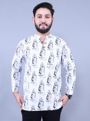 JINVARAM Men Printed Straight Kurta(White, Black)