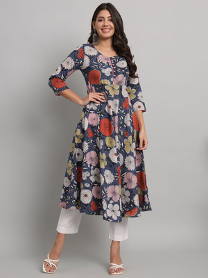 ANOUK Women Printed A-line Kurta(Grey)