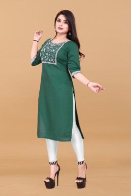 WOMENSILK Women Embroidered A-line Kurta(Green)