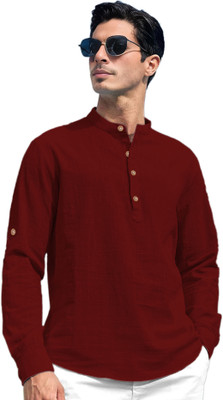 HouseOfCommon Men Solid Straight Kurta(Maroon)