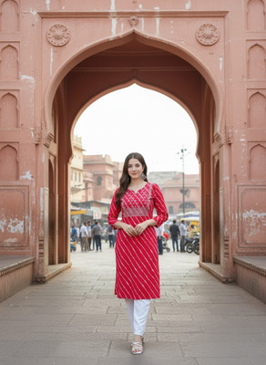 Sita Ramam Fashion Women Printed Straight Kurta(Pink)
