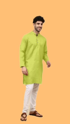 HouseOfCommon Men Solid A-line Kurta(Green)