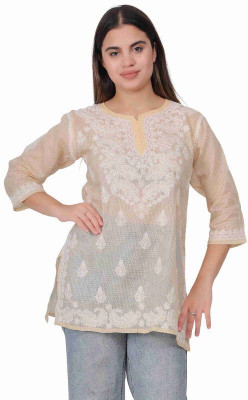 Noor Chikankari Women Chikan Embroidery Ethnic Dress Kurta(Yellow)