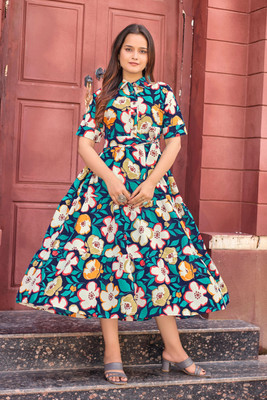 SARINKU Women Floral Print Flared Kurta(Multicolor)