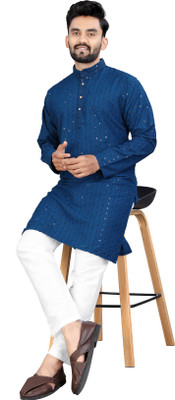 kanha creation Men Embellished Straight Kurta(Blue)