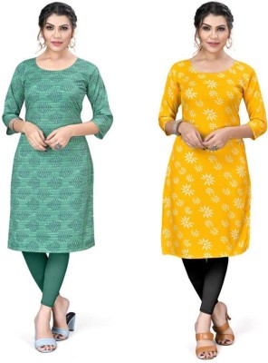 AK Fashion Women Printed A-line Kurta(Green, Yellow)