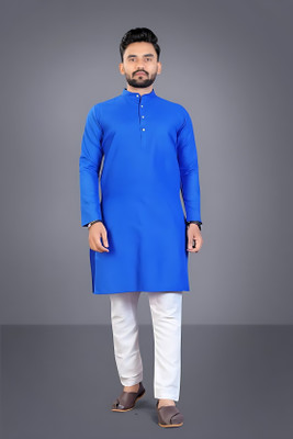 PoshSide Men Solid Straight Kurta(Dark Blue)