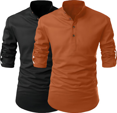 LIRMO Men Solid Pathani Kurta(Black, Brown)