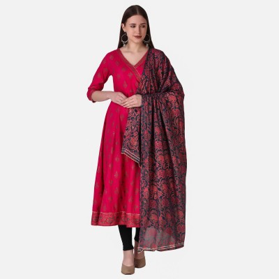 Amayra Women Women Printed Anarkali Kurta(Red, Black)