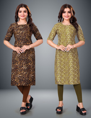 Tashvi Creation Women Printed Straight Kurta(Brown)
