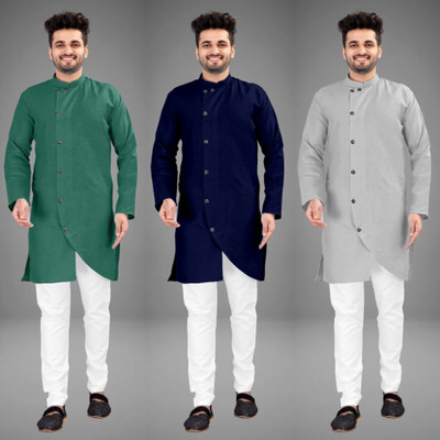 DIAMOND CLUSTER Men Self Design Trail Cut Kurta(Multicolor)