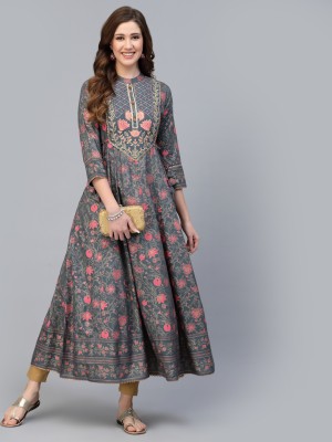 KBZ Women Embroidered Anarkali Kurta(Grey)