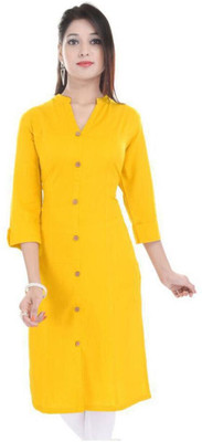 HouseOfCommon Women Solid Straight Kurta(Yellow)